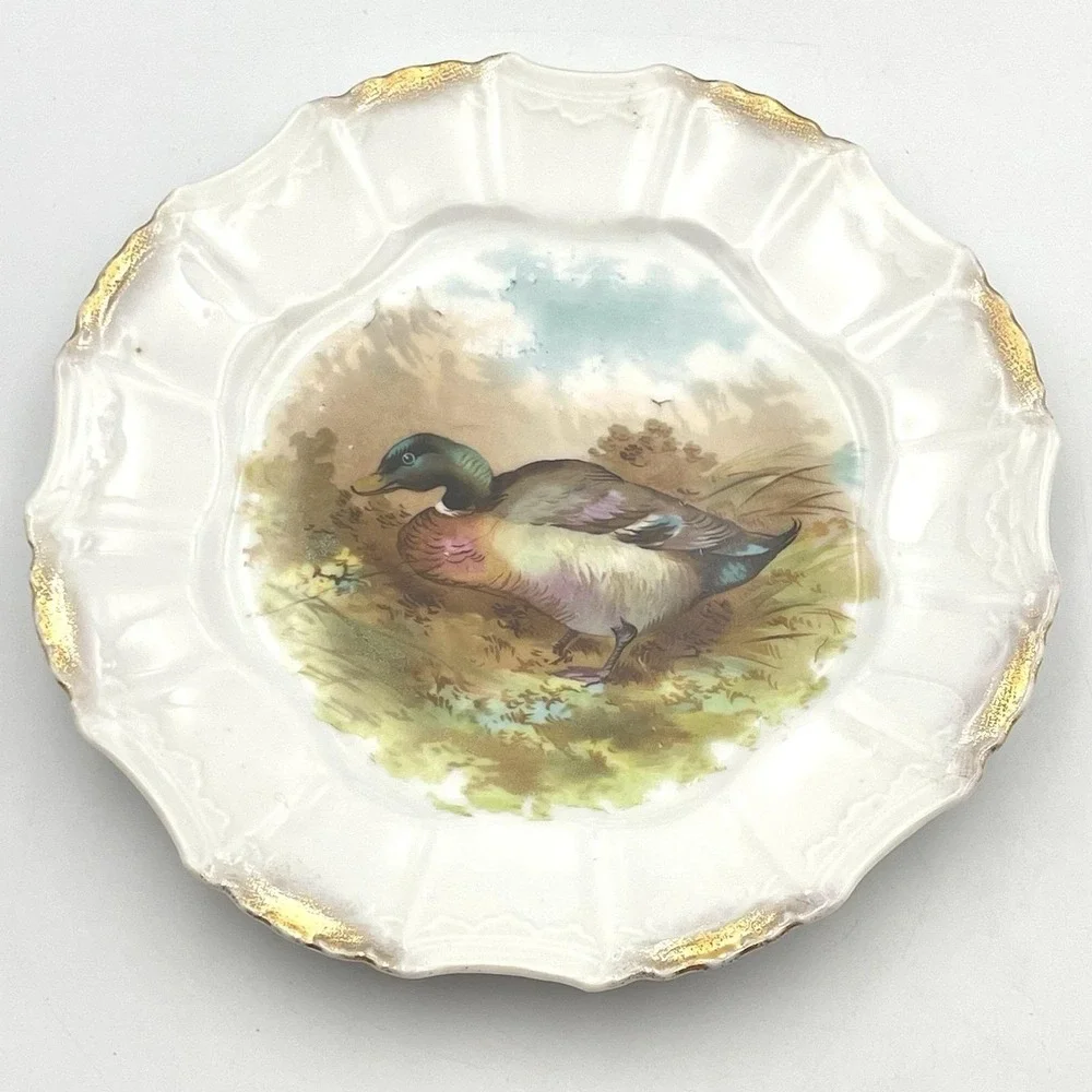 Antique 1920s‎ Silesia Germany Mallard Duck Porcelain Cabinet Plate 8